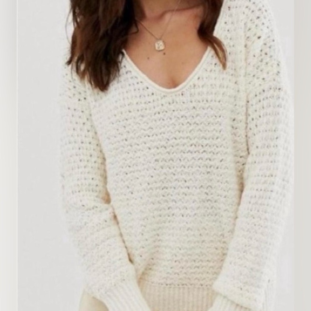 Women’s Abercrombie Fitch Cotton Blend Beige Open Weave Scoop Neck Sweater - L